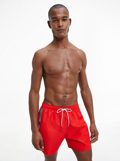 Calvin Klein Fürdőruha HU866237 | Calvin Klein Logo Tape Medium Drawstring Férfi Úszónadrág Piros